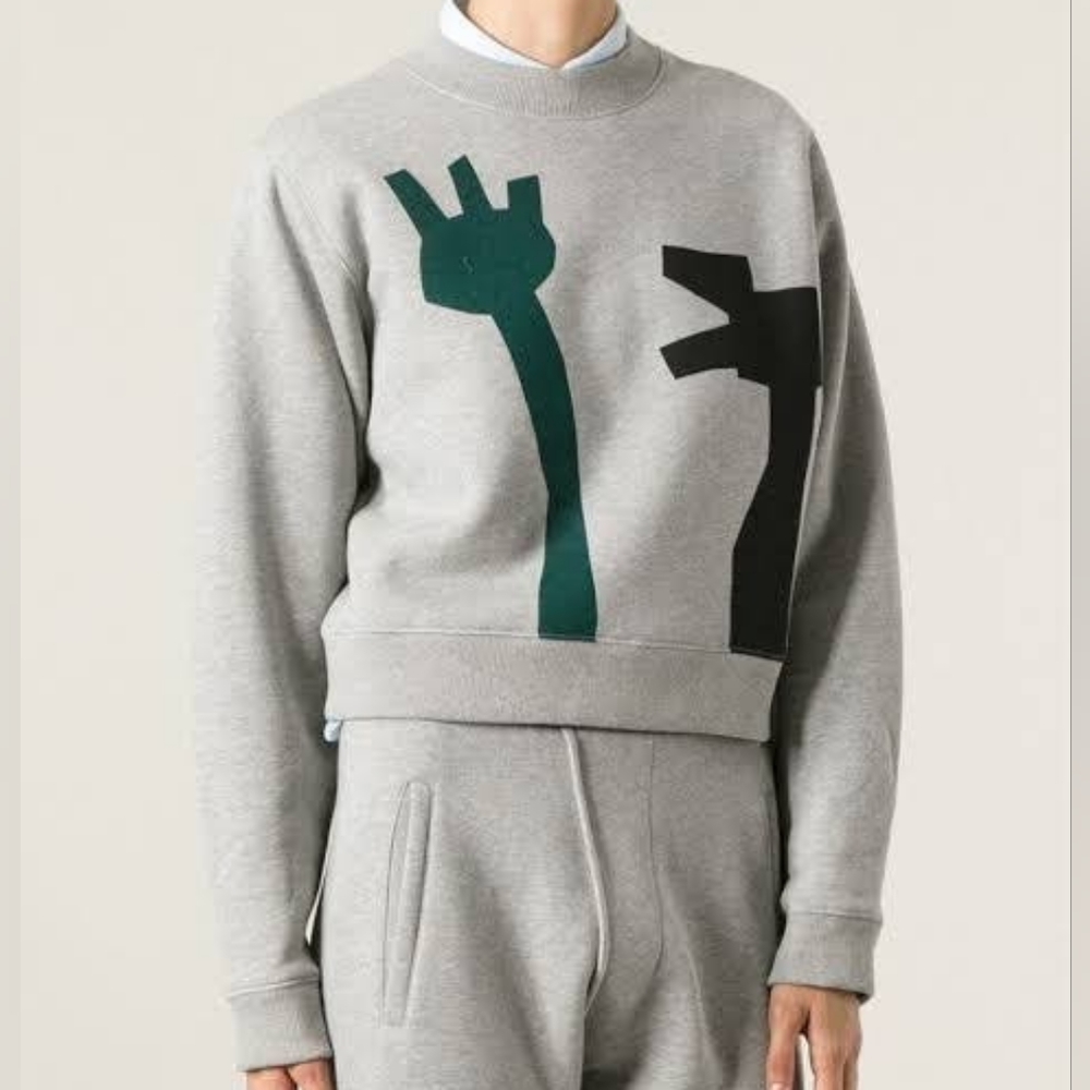 Acne Studios Bird Flower Abstract Graphic Cropped Sweatshirt